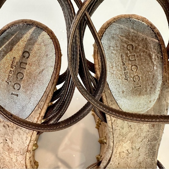 Gucci Studded Cecyl Leather Wedges - Picture 7 of 16